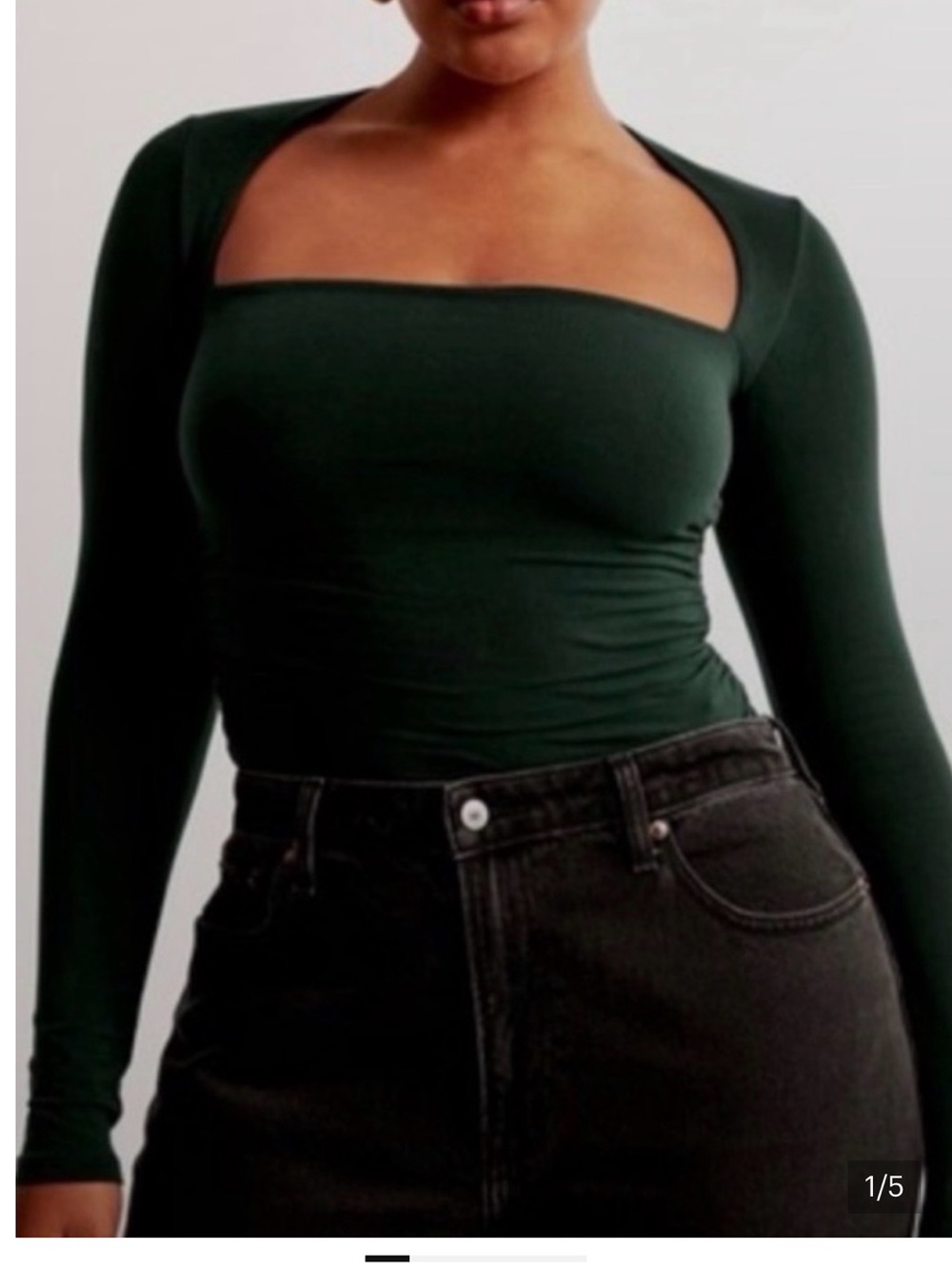 Abercrombie & Fitch Dark Green Square Neck Long Sleeve Top